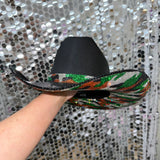 Green Camo Black Straw Hat