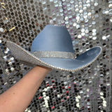 Denim Blue Suede Hat & Crystal Rhinestones