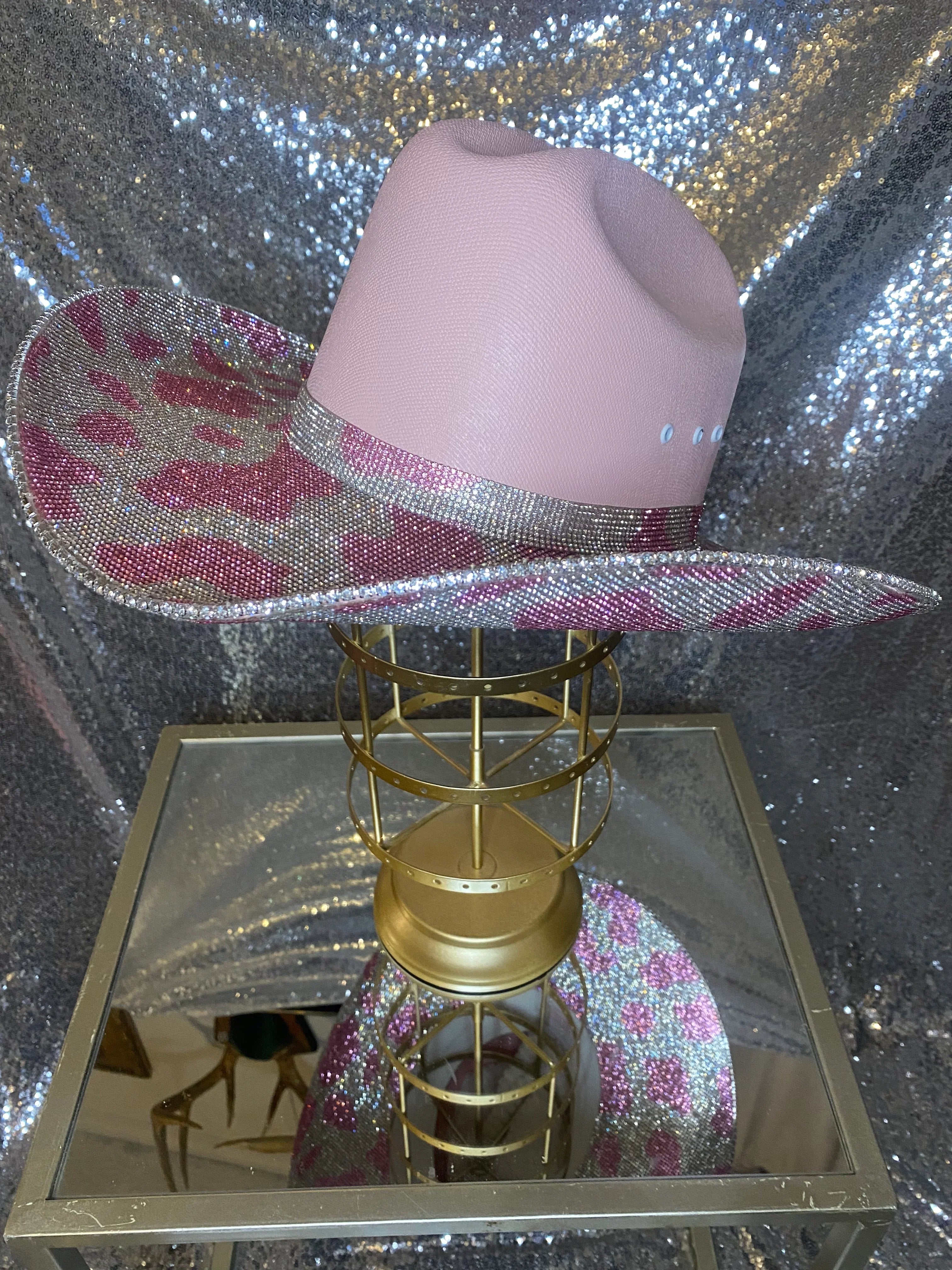 Pink hat with both brims rhinestoned