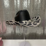 Black & Crystal Cow Print on Black Hat