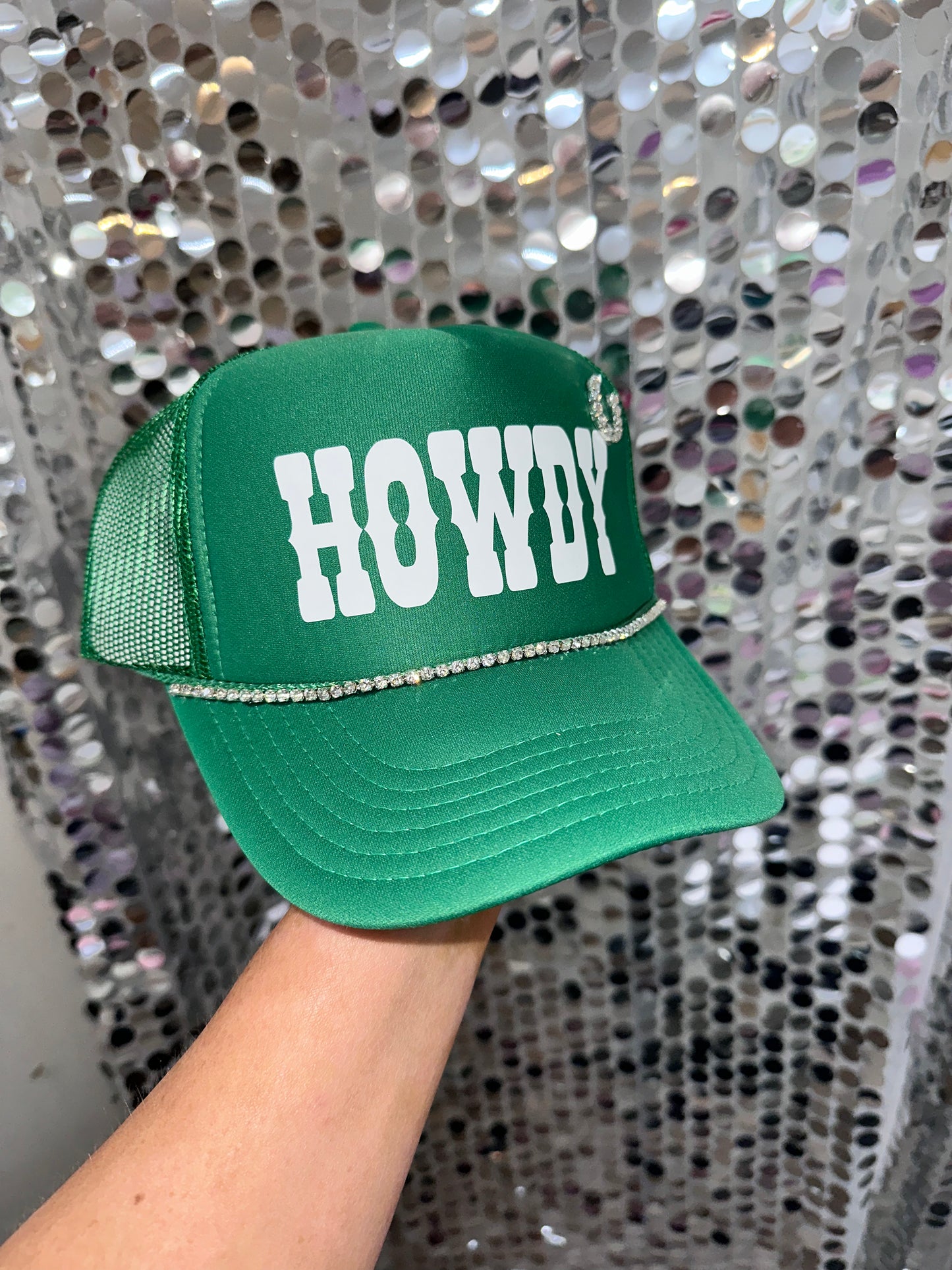 Green Howdy Rhinestone Trucker Hat