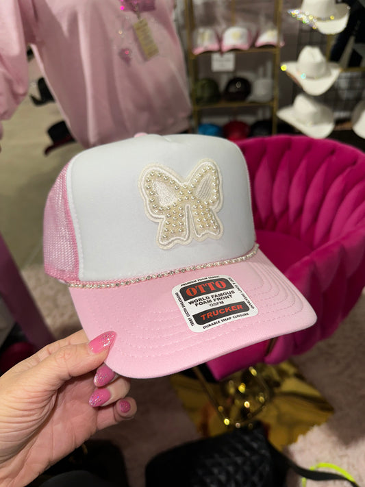 Pink Pearl Bow Hat