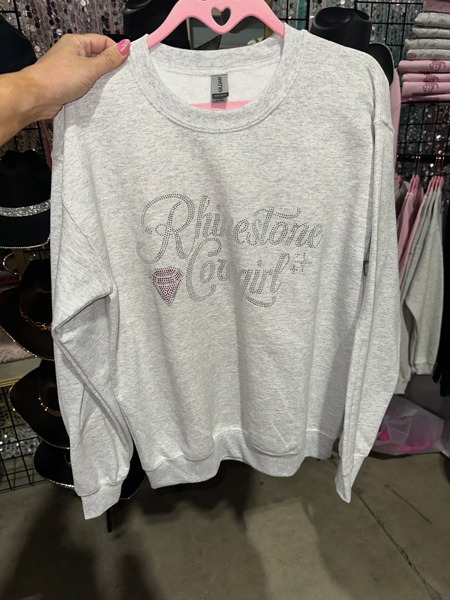 Rhinestone Cowgirl Sweatshirt in Ash Grey