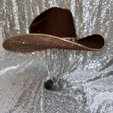 FALL FLASH SALE: L/XL Brown Felt w/ Lt Topaz Rhinestones & Leopard Band