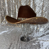 FALL FLASH SALE: L/XL Brown Felt w/ Lt Topaz Rhinestones & Leopard Band