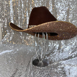 FALL FLASH SALE: L/XL Brown Felt w/ Lt Topaz Rhinestones & Leopard Band