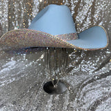 FALL FLASH SALE: L/XL Light Blue Straw w/ Ab Rhinestones