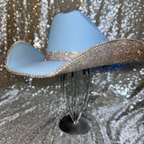 FALL FLASH SALE: L/XL Light Blue Straw w/ Ab Rhinestones
