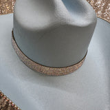 FALL FLASH SALE: L/XL Light Blue Straw w/ Ab Rhinestones