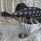 FALL FLASH SALE: L/XL Black Straw with back the blue flag & black rhinestones on top