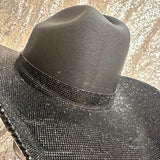 FALL FLASH SALE: L/XL Black Straw with back the blue flag & black rhinestones on top