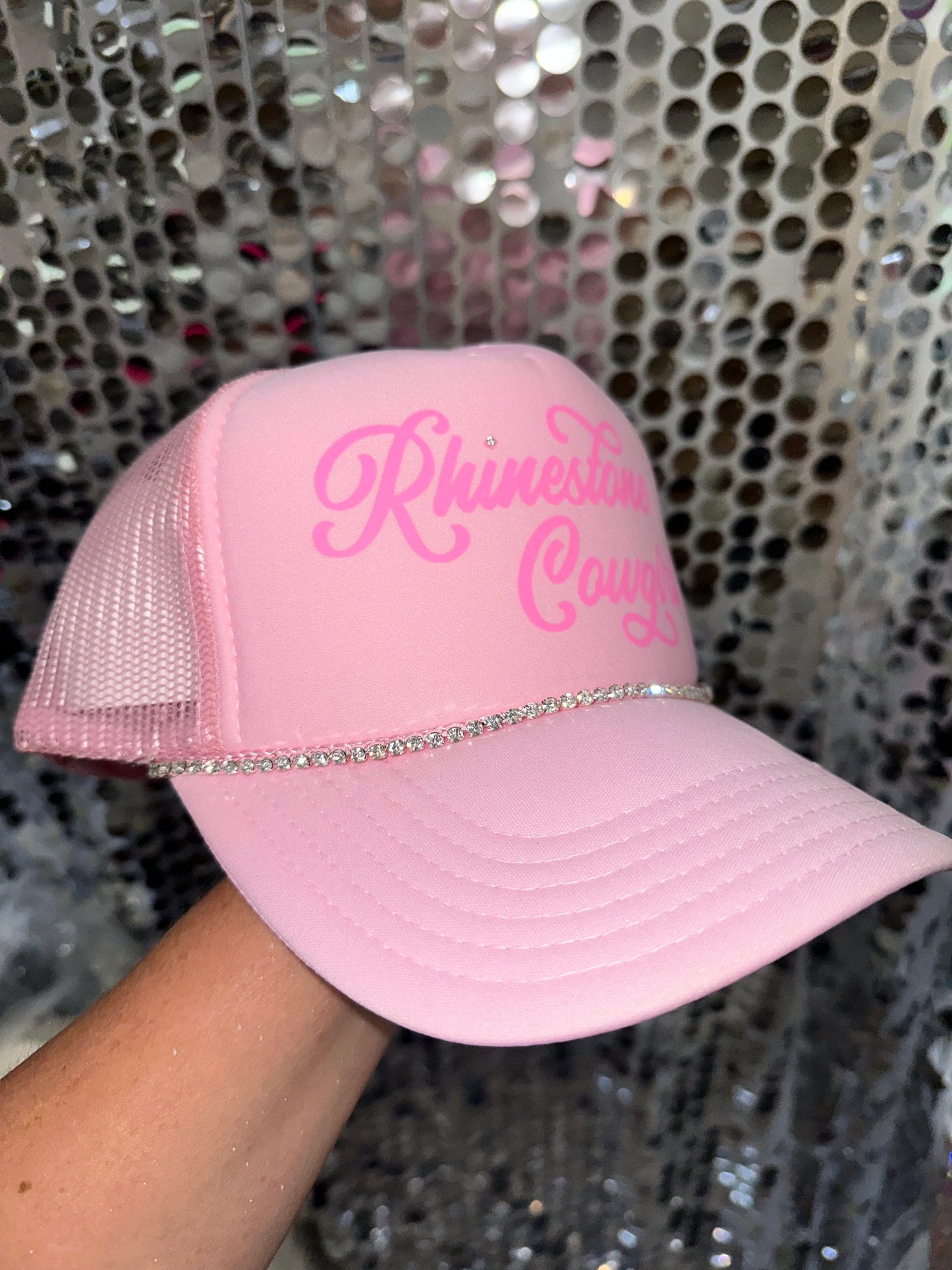 Rhinestoned Light Pink Rhinestone Cowgirl Trucker Hat