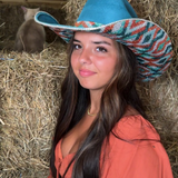 Teal Suede Hat & Aztec Print Rhinestones
