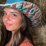 Teal Suede Hat & Aztec Print Rhinestones