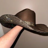 Chocolate Brown Suede Hat w/ Black Diamond Rhinestones