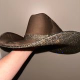 Chocolate Brown Suede Hat w/ Black Diamond Rhinestones