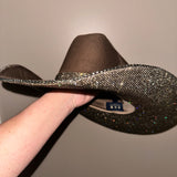 Chocolate Brown Suede Hat w/ Black Diamond Rhinestones
