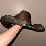 Chocolate Brown Suede Hat w/ Black Diamond Rhinestones