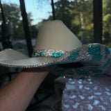 *FLASH SALE: Small Sand Straw w/ turquoise cow print