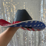 The "America" Hat in Black - Red Rhinestones on Top