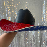 The "America" Hat in Black - Red Rhinestones on Top