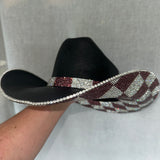 FLASH SALE: Black Straw w/ Maroonish Checkered Print