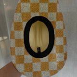 FLASH SALE: Sand Straw w/ Goldish Checkered Print