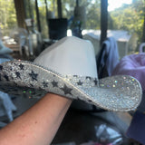 FLASH SALE: White straw w/ crystal star print & crystal on top