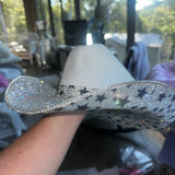 FLASH SALE: White straw w/ crystal star print & crystal on top