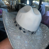 FLASH SALE: White straw w/ crystal star print & crystal on top