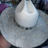 FLASH SALE: White straw w/ crystal star print & crystal on top
