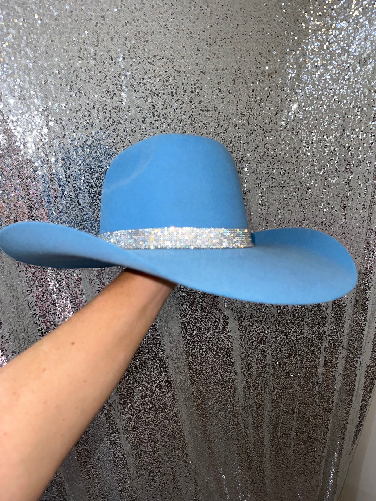 Sky Blue Felt & Crystal Hat