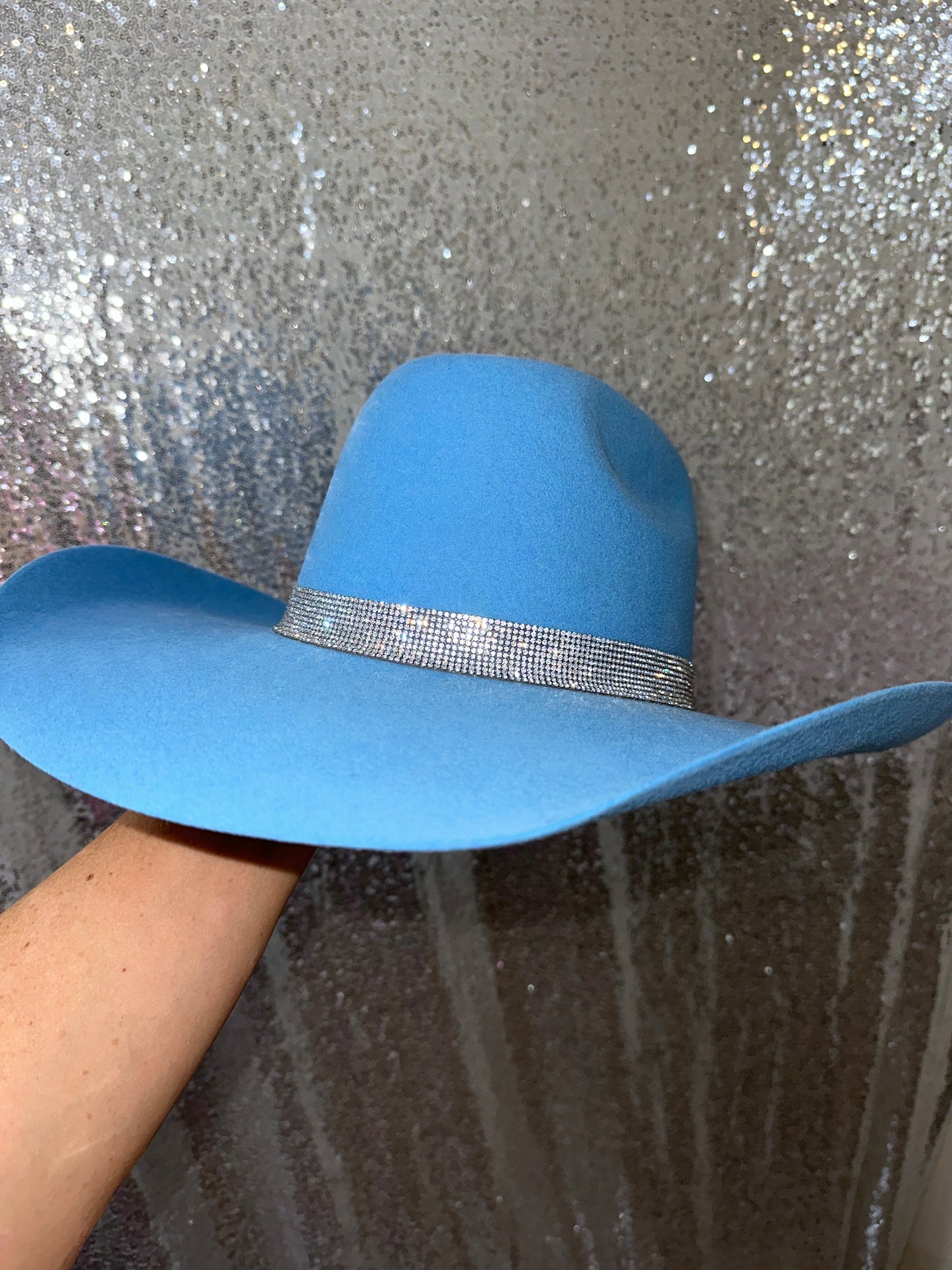 Sky Blue Felt & Crystal Hat