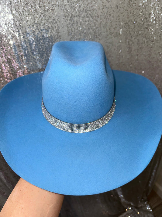 Sky Blue Felt & Crystal Hat