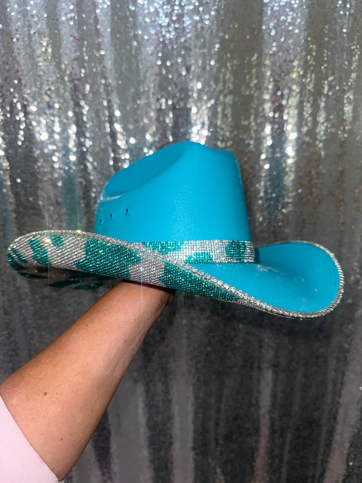 Kids Turquoise Blue Hat w/ turquoise cow print