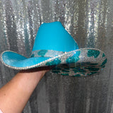 Kids Turquoise Blue Hat w/ turquoise cow print