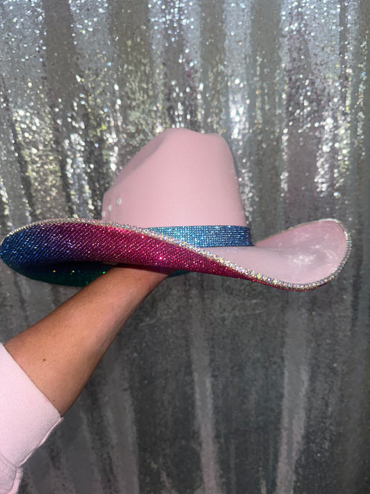 Pink Hat w/ Ombre Rhinestones