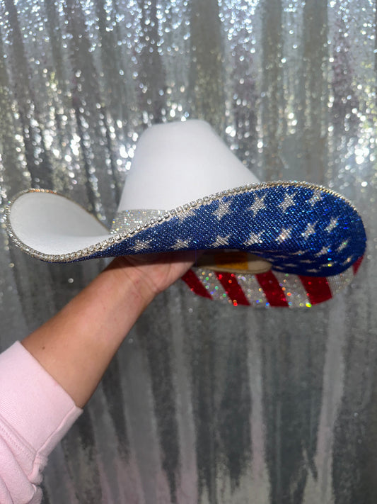 White hat & American Flag Rhinestones