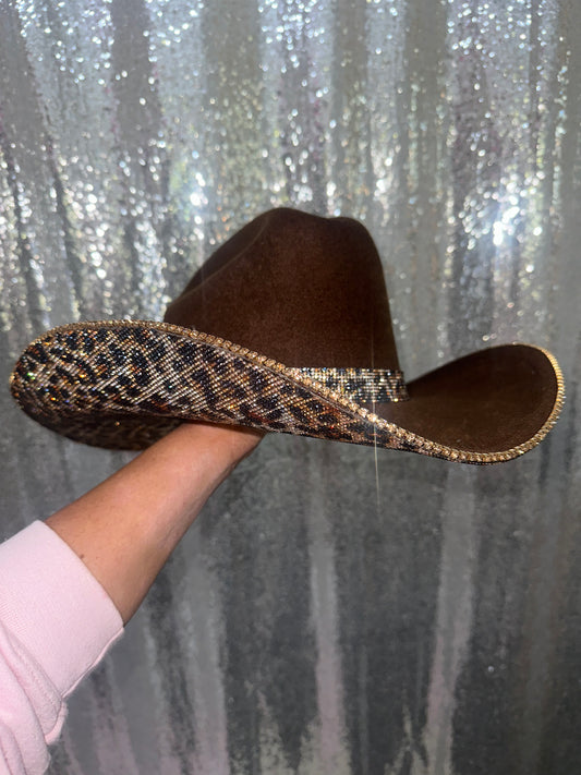 Brown Felt Hat & Leopard Rhinestones