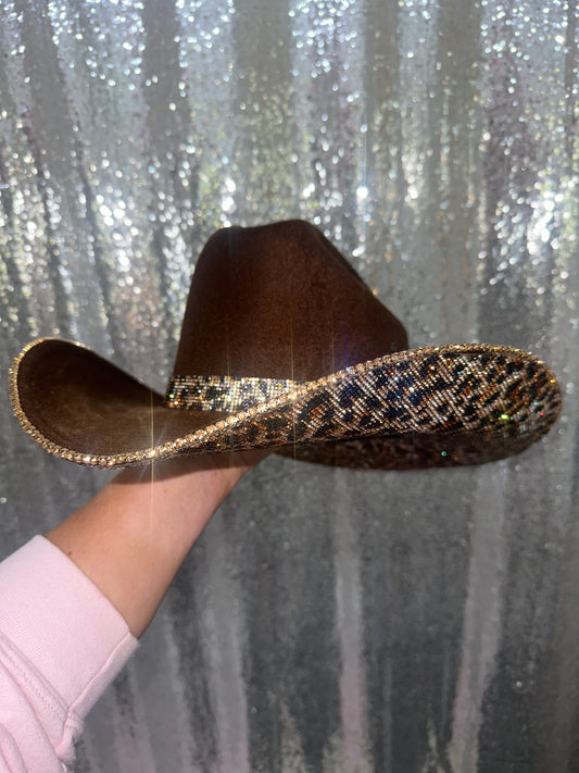 Brown Felt Hat & Leopard Rhinestones