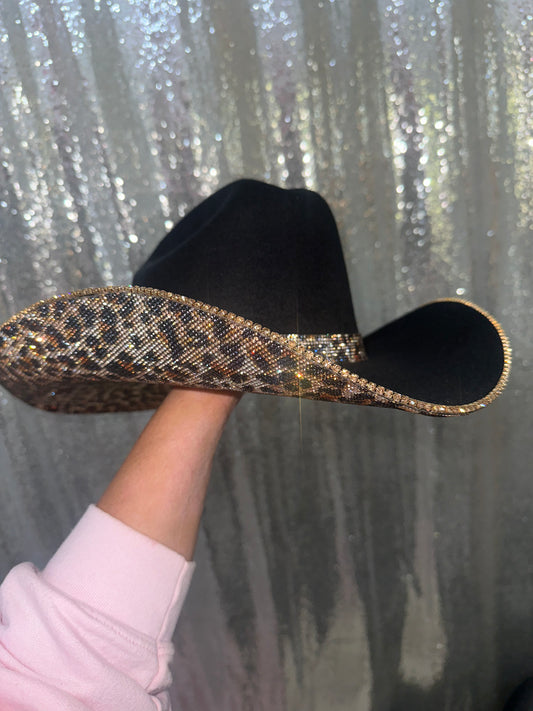 Black Felt Hat & Leopard Rhinestones