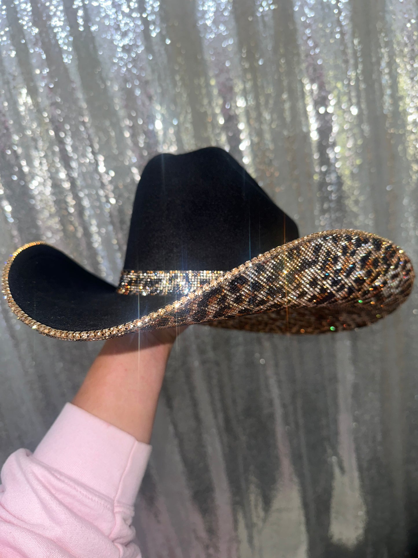 Black Felt Hat & Leopard Rhinestones