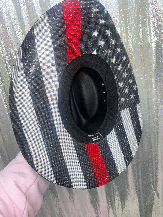 Black Round Hat & Firefighter Flag Print