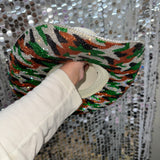 Green camo print and sand straw hat