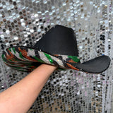 Green Camo Black Straw Hat