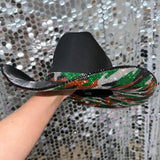 Green Camo Black Straw Hat