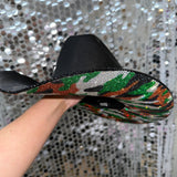 Green Camo Black Straw Hat