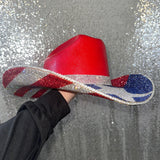 Red Straw Hat with American Flag Print & Texas Flag