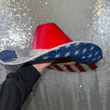 Red Straw Hat with American Flag Print & Texas Flag
