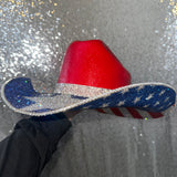 Red Straw Hat with American Flag Print & Texas Flag